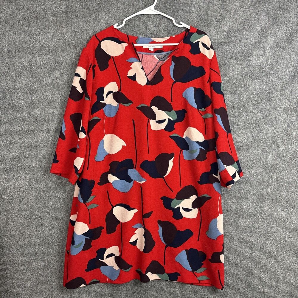 Boden Easy Notch Dress Womens Size 14 Red Floral Tunic